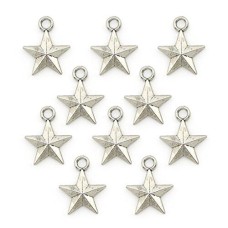 HAND Silver Colour Metal Star Pendants - for Necklaces, Jewellery, Clothing, Bags and Accessories - Pack of 10