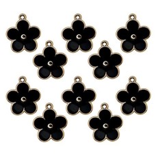 HAND No.7 5 Petals Plum Flower Trims - Embellishments Black and Gold Colour, for Clothing, Jewellery, Pendants - Pack of 10