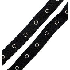 HAND Snap Button Tape HE16 2-part Cotton Black Silver Snap Fasteners Ribbon - 1 meter