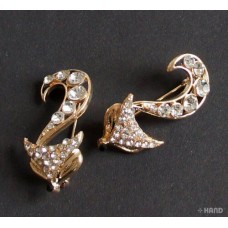 BR25 Beautiful Elegant Clear Crystal Fox Gold Brooch - pack of 2