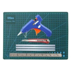 Crafters Kit Set, A3 Cutting Mat + Mini Glue Gun+ 3 Mini Glue Sticks, Stainless Steel 30cm Ruler + Paper Knife