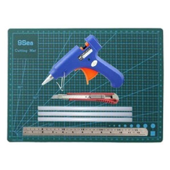 Crafters Kit Set, A3 Cutting Mat + Mini Glue Gun+ 3 Mini Glue Sticks, Stainless Steel 30cm Ruler + Paper Knife Crafters Kit Set, A3 Cutting Mat + Mini Glue Gun+ 3 Mini Glue Sticks, Stainless Steel 30cm Ruler + Paper Knife