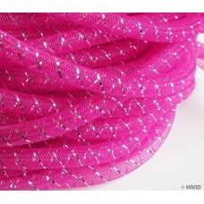 Elastic Lightweight Millinery Tubular Crin Bright Pink with Silver Trim - diameter 8 mm, appx 30 metres per pack