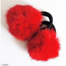 A Pair of Lovely Rabbit Pom Pom Hair Band, Decorative Pom poms w/band - 2.5" (Red)
