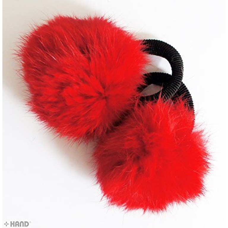 A Pair of Lovely Rabbit Pom Pom Hair Band, Decorative Pom poms w/band - 2.5" (Red) A Pair of Lovely Rabbit Pom Pom Hair Band, Decorative Pom poms w/band - 2.5" (Red)