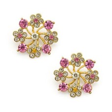 HAND Pretty Pink and White Flower Diamante Crystals Sew on Trim/ Sew in Button in a Gold Colour Setting - Adds a Touch of Style to Your Outfit, Bag or Accessories - Pack of 2