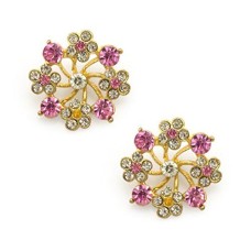 HAND Pretty Pink and White Flower Diamante Crystals Sew on Trim/ Sew in Button in a Gold Colour Setting - Adds a Touch of Style to Your Outfit, Bag or Accessories - Pack of 2
