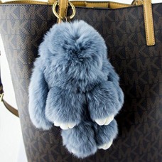 HAND Large Cute Grey Fluffy Bunny Rabbit Keyring Charm Hangbag Charm