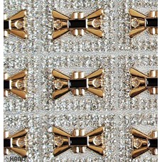 HAND Luxurious Iron-On Hot FIX Embellishments Rhinestones on Sheet - Assorted Designs and Colours (IRONE08 - Gold/Black Bow)