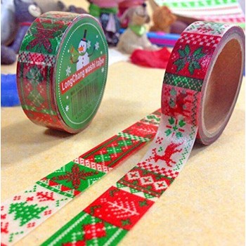 Fun Christmas Gift Wrapping Paper Tape 15mW (No.2- festival red & green 5 metres)