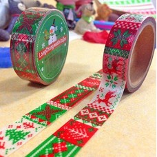 HAND Fun Christmas Gift Wrapping Paper Tape 15mW (No.2- festival red & green 5 meters) Pack of 2 Rolls