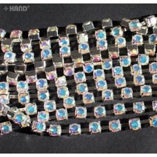 DMT Diamante Gems Rhinestones Embellishment, Continuous - Assorted Colours, per 2 metres (5mm) (DMT12 AB Gems - Silver Case)