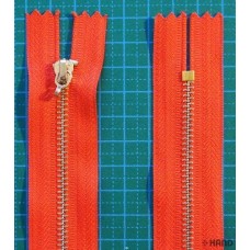 2 Gold Metal Closed Ended Red Zips - 53.5 cm