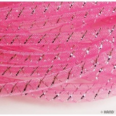Elastic Lightweight Millinery Tubular Crin Light Pink with Silver Trim - diameter 8 mm, appx 30 metres per pack 