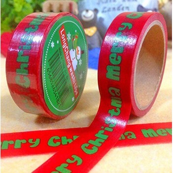 Fun Christmas Gift Wrapping Paper Tape 15mW (No.6- Merry Christmas Red 5 metres)