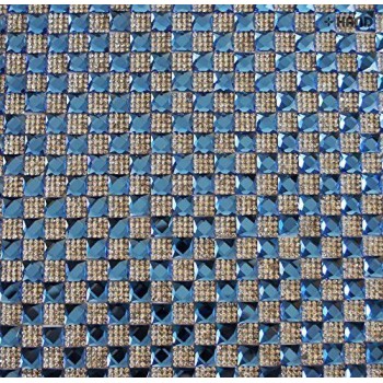 Decorative Iron-On 10x10mm Diamante Gems Rhinstone HotFix-Iron on Sheet 24x40cm (DNTS04 Blue and Clear)