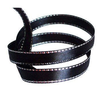 HAND ® Elegant Black and Silver Craft DIY Party Ribbon Trim - Assorted Width and Styles (NO.FBS04 Satin 7mmx22m)