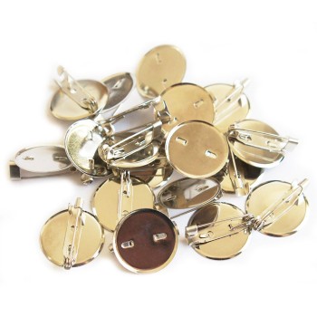 100 Pcs Round Backing/ Silver Plate with Badge Pins/ Name Badge Pins 20mmW