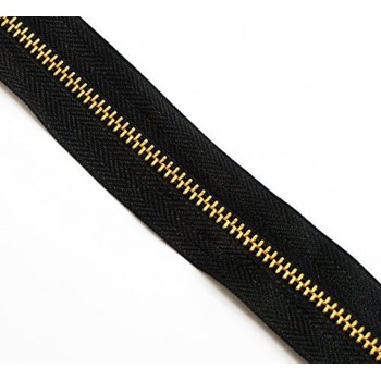 No3 Continuous Cut to Any Size Black Upholstery Metal Zip 4mm Teeth Width - 5 Meters (Black-Gold)