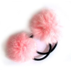 A Pair of Lovely Pom Pom Hair Bands, Decorative Pom Poms w/Band - 2 (Baby Pink)