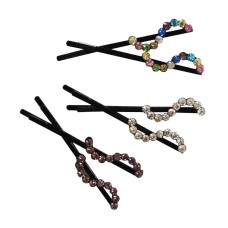 CHP Beautiful Shiny Diamante Crystal Assorted Designs and Colours Hair Pins for All Ages - Pack of 3 Pairs (CHP06)