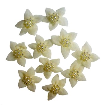 LWF6 Decorative DIY Wedding Craft Cream Flowers with Pearls - Pack of 10