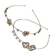 HB01 Rose Gold all Metal Rhinestones Headband Hairwear Assorted Designs - Pack of 2