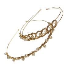 HB02 All Metal with Pearls and Rhinestones Double Hoop Headband Hairwear Assorted Designs - Pack of 2