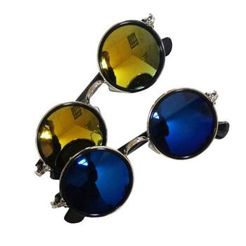 5454I Retro Metal John Lennon Style Iridescent Mirror Lens Sunglasses Assorted Colours UV400 - Pack of 2