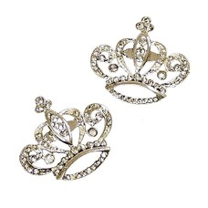 HAND BR47 Beautiful Elegant Clear Crystal Silver Crown Brooch - Pack of 2