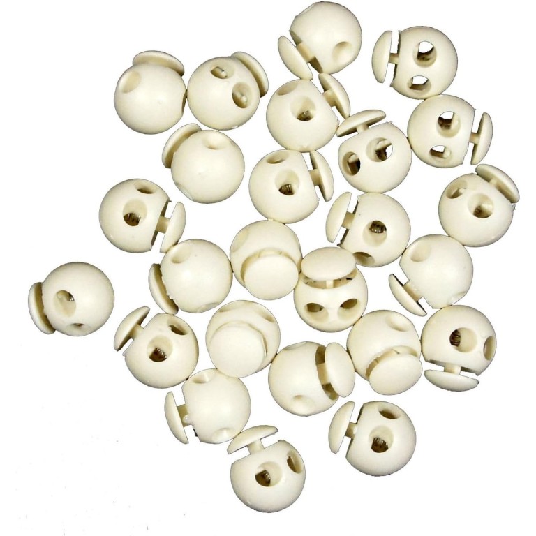 HAND 8092 WHITE Plastic Round Toggle Spring Double Hole Stop String Cord Locks - Assorted Sizes and Colours - Pack of 25 HAND 8092 WHITE Plastic Round Toggle Spring Double Hole Stop String Cord Locks - Assorted Sizes and Colours - Pack of 25