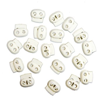 HAND Bean Toggle 8002 WHITE 24mm Plastic Spring Single Hole Stop String Cord Locks - Assorted Sizes and Colours - Pack of 20