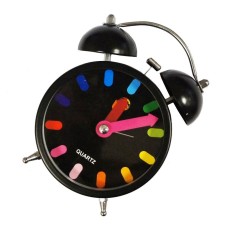 Alarm Clock Extremely Silent Metal Twin Bell US2035 Colourfull Black - Assorted Designs and Colours
