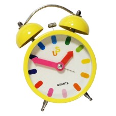 Alarm Clock Extremely Silent Metal Twin Bell US2035 Colourfull Yellow - Assorted Designs and Colours