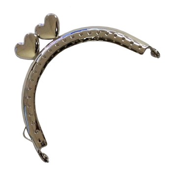 HAND Purse Frame PF18 Silver Tone Heart Shaped Kiss Clasp Lock Handle 85x45mm