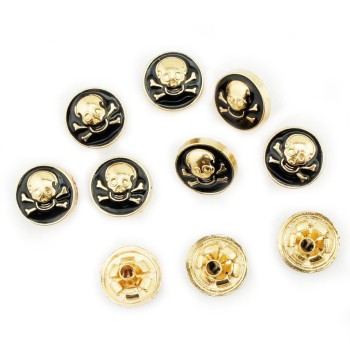 HAND Press Studs 4-part PSGC06 Decorative Gold Black Skull Top Snap Button 12 mm - Pack of 10 Sets
