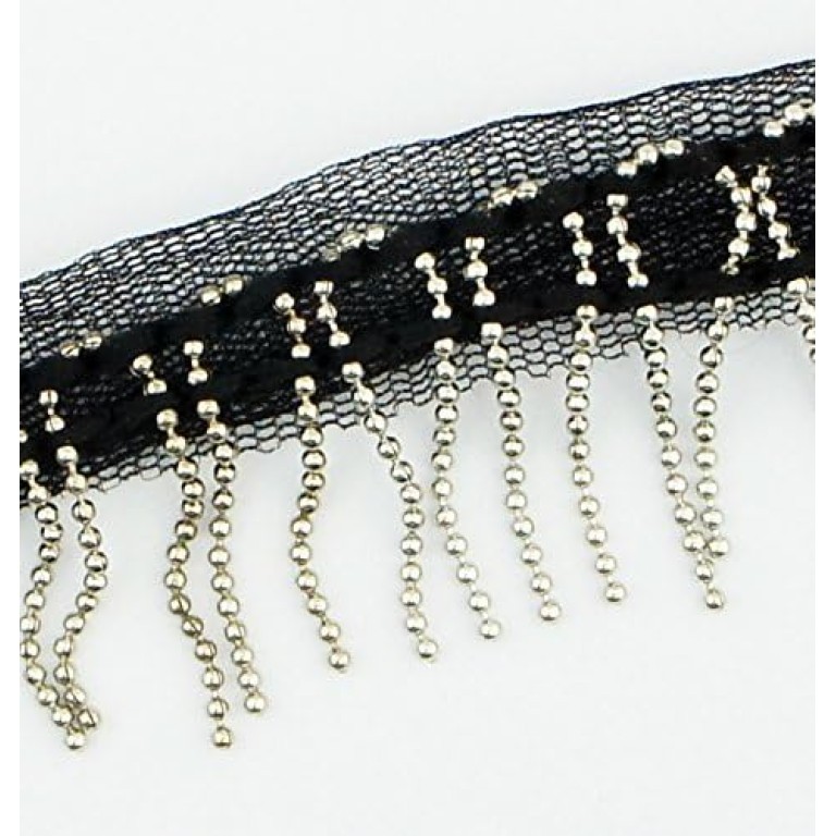 Fringe Trim MBFT01 Metal Beaded Decorative Black Mesh Ribbon 30mmW - 2 Meters Fringe Trim MBFT01 Metal Beaded Decorative Black Mesh Ribbon 30mmW - 2 Meters