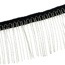 Fringe Trim MBFT02 Metal Beaded Decorative Black Cotton Ribbon 70mmW- 2 Meters