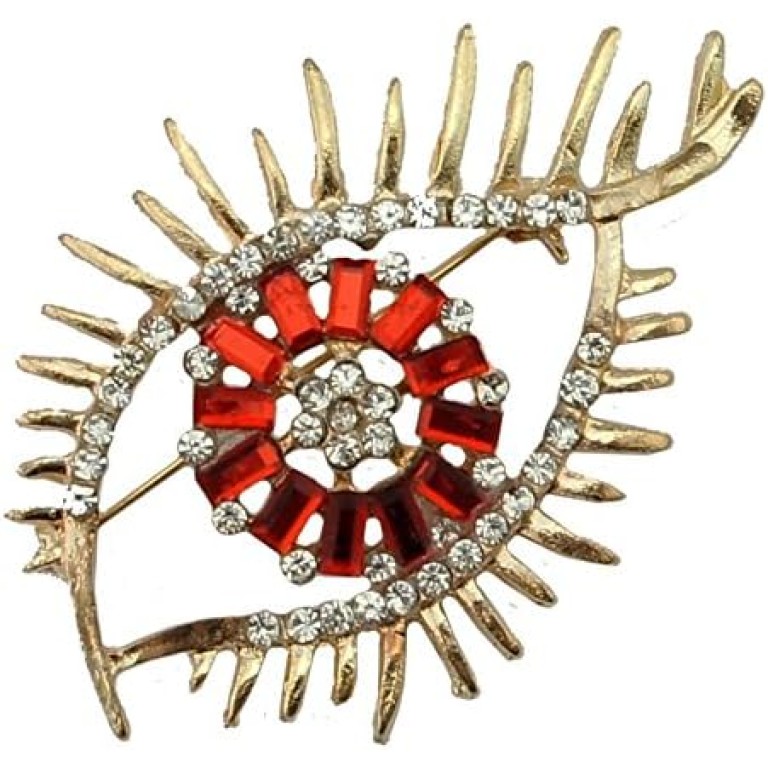 HAND Brooch BR58 Beautiful Elegant Red Crystal Clear Rhinestones Gold Tone Eye - Pack of 2 HAND Brooch BR58 Beautiful Elegant Red Crystal Clear Rhinestones Gold Tone Eye - Pack of 2