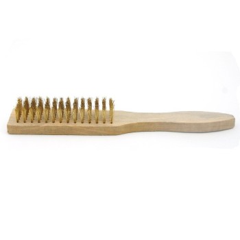 HAND Wire Brush Wooden Handle Brass Bristle Suede Shoe Brush 21cm HAND Wire Brush Wooden Handle Brass Bristle Suede Shoe Brush 21cm