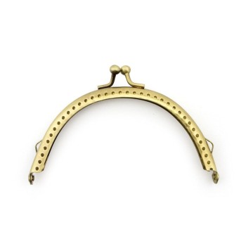 HAND Purse Frame PF 27 Gold Colour Round Shape with Kiss Clasp and Perforated Decoration
