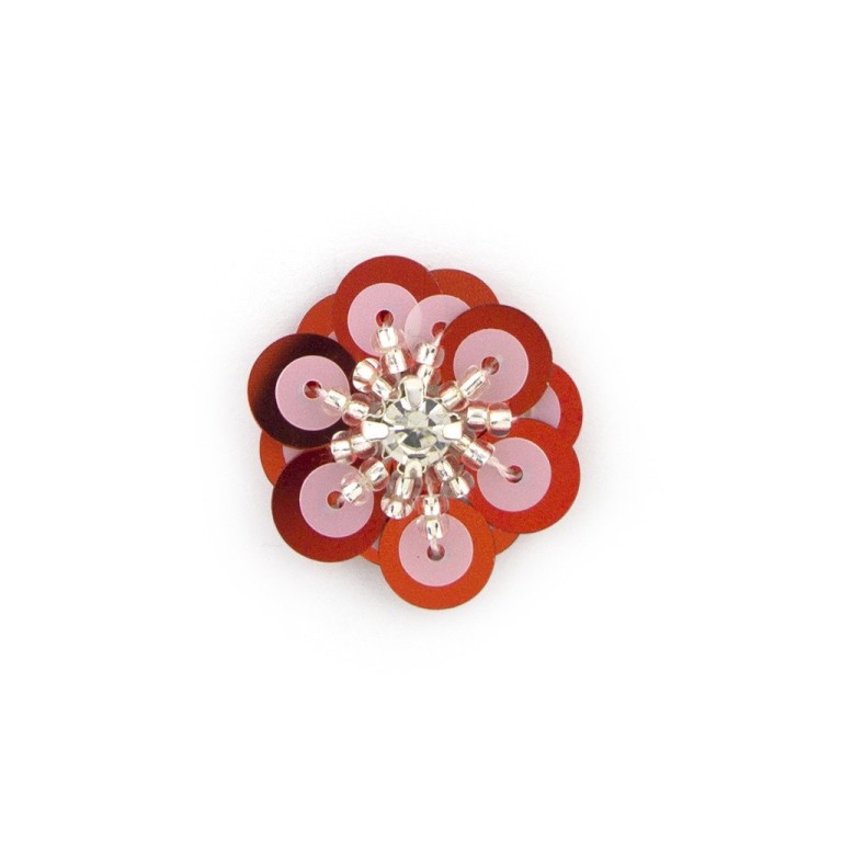 HAND No.12 Red and Silver Sequins Little Beads Diamonte Sew-On Flower Trims - Embellishments for Clothing, Accessories - Pack of 10 HAND No.12 Red and Silver Sequins Little Beads Diamonte Sew-On Flower Trims - Embellishments for Clothing, Accessories - Pack of 10