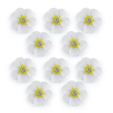HAND No.3 White and Yellow Sew-On Flower Trims - Embellishments for Clothing, Accessories - Pack of 10