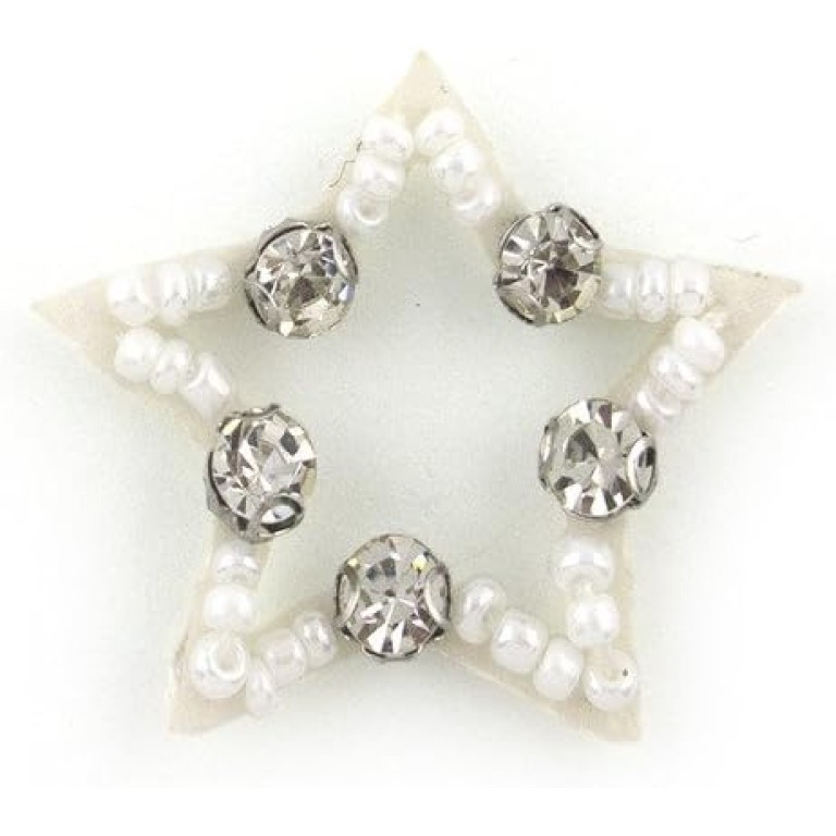 HAND No.9 White Star Shape Beads and Diamante Sew-On Trims - Embellishments for Clothing, Accessories - Pack of 10 HAND No.9 White Star Shape Beads and Diamante Sew-On Trims - Embellishments for Clothing, Accessories - Pack of 10