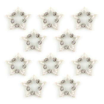HAND No.9 White Star Shape Beads and Diamante Sew-On Trims - Embellishments for Clothing, Accessories - Pack of 10