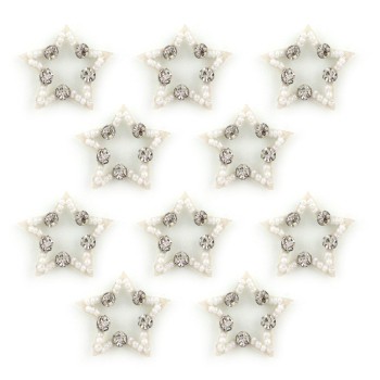 HAND No.9 White Star Shape Beads and Diamante Sew-On Trims - Embellishments for Clothing, Accessories - Pack of 10