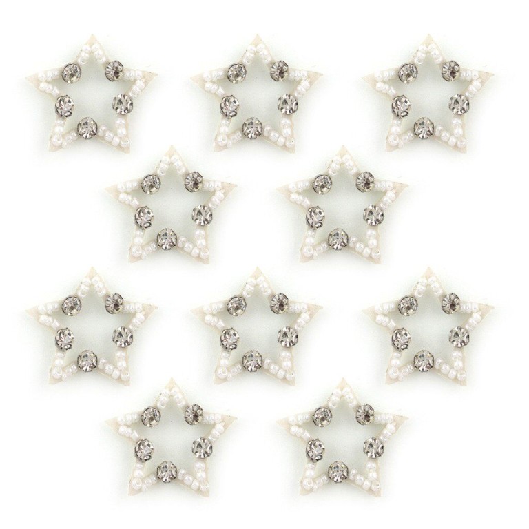 HAND No.9 White Star Shape Beads and Diamante Sew-On Trims - Embellishments for Clothing, Accessories - Pack of 10 HAND No.9 White Star Shape Beads and Diamante Sew-On Trims - Embellishments for Clothing, Accessories - Pack of 10