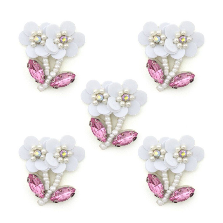 HAND No.11 White Flower Sequin, Bead and Crystal Sew-On Trims - Embellishments for Clothing, Accessories - Pack of 5 HAND No.11 White Flower Sequin, Bead and Crystal Sew-On Trims - Embellishments for Clothing, Accessories - Pack of 5
