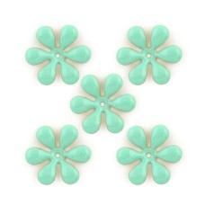 HAND Light Jade Enamel and Brass Back Flower Sew-On Trims - Embellishments for Clothing, Accessories - Pack of 5