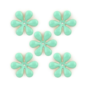 HAND Light Jade Enamel and Brass Back Flower Sew-On Trims - Embellishments for Clothing, Accessories - Pack of 5